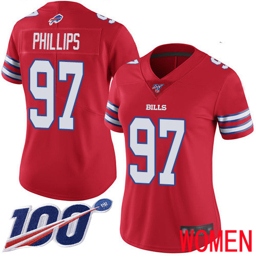 Women Buffalo Bills #97 Jordan Phillips Limited Red Rush Vapor Untouchable 100th Season NFL Jersey